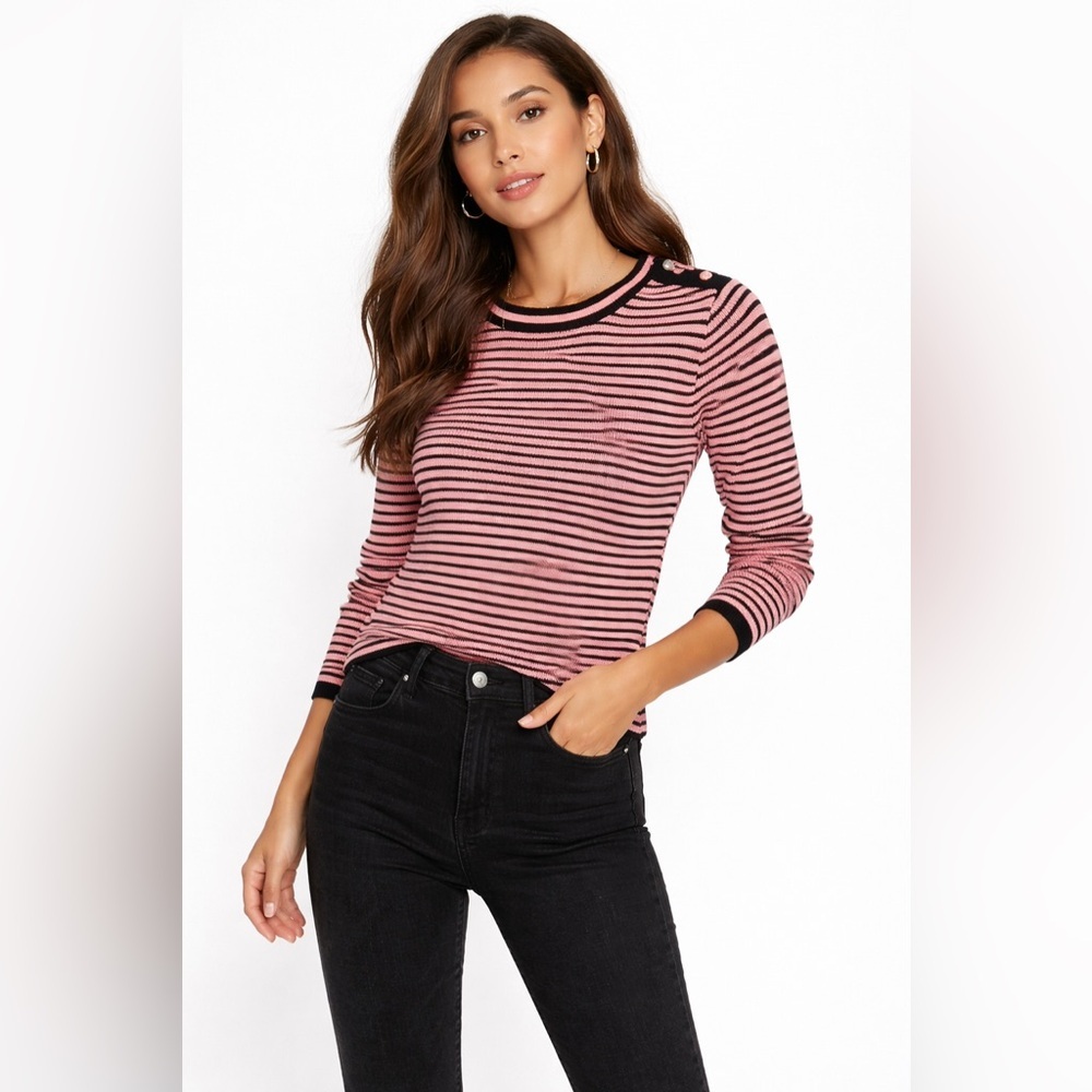J.Crew Pink & Black Striped 100% Merino Wool Sweater – Women’s Sz S